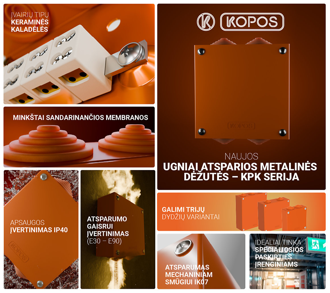 Naujos metalinės instaliacinės ugniai atsparios dėžutės – KPK serija, kurios elektrinis funkcinis vientisumas gaisro metu siekia iki E90
